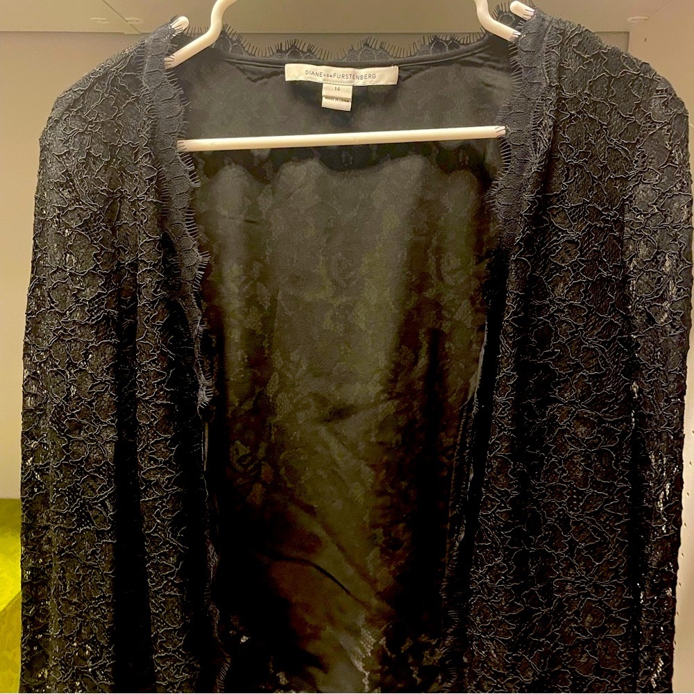 DVF size 14 black fancy coat